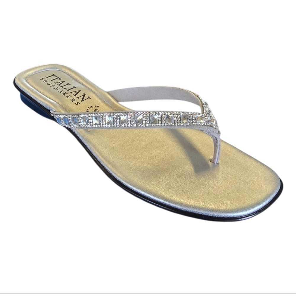 Italian Shoemakers Pilar Silver Rhinestone Thong Sandals
